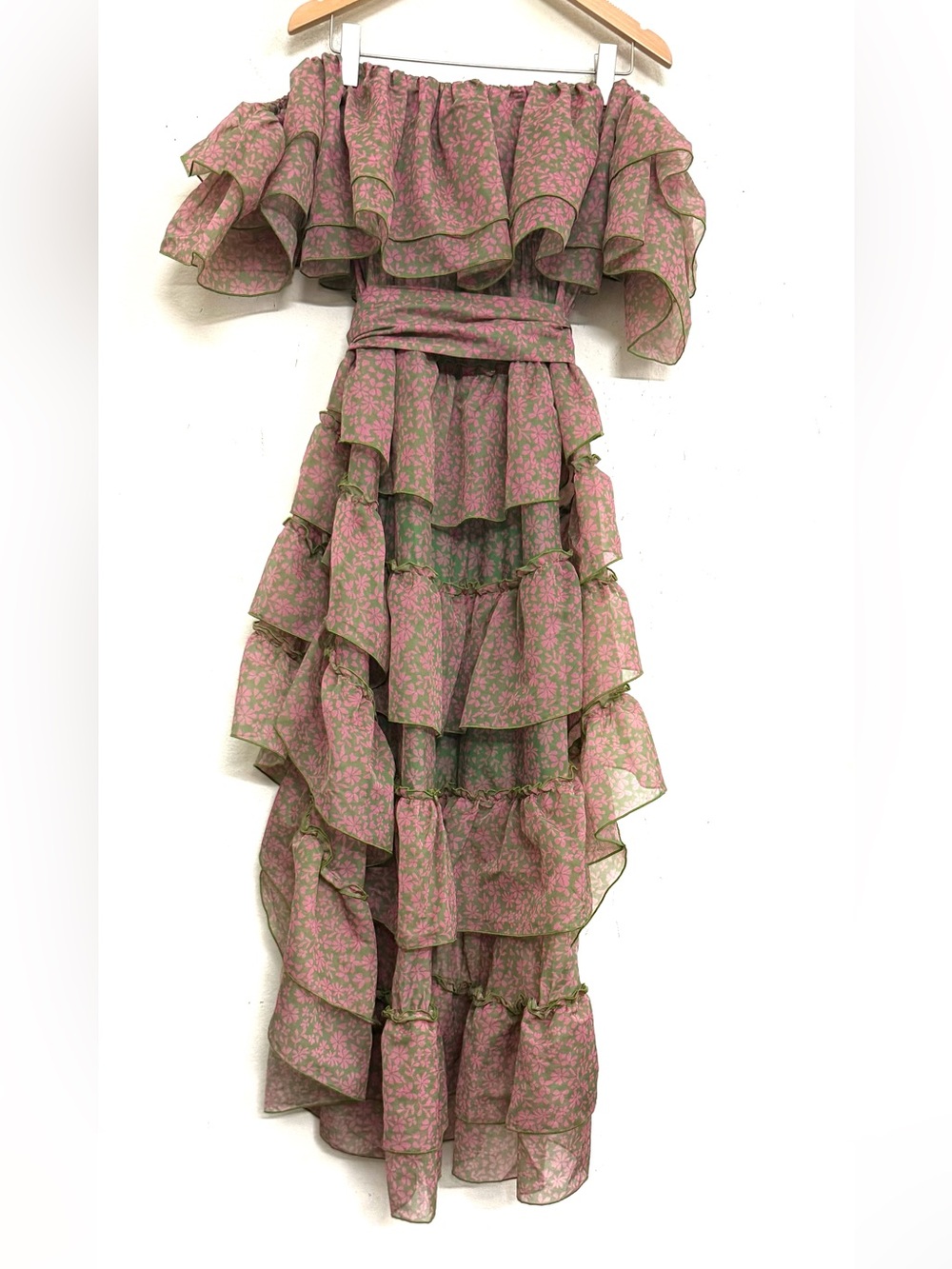 NWT Show Me Your MuMu Brandy Off-Shoulder Dress in Pink & Green Sz S - Picture 10 of 17